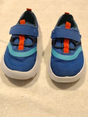 2 For $8 Sale Kids Blue Mesh Sneakers with Orange Accent and Hook-and-Loop Strap